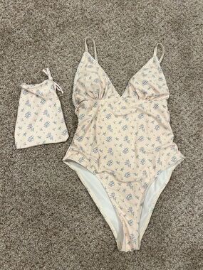 Floral Print Peach One-Piece Swimsuit